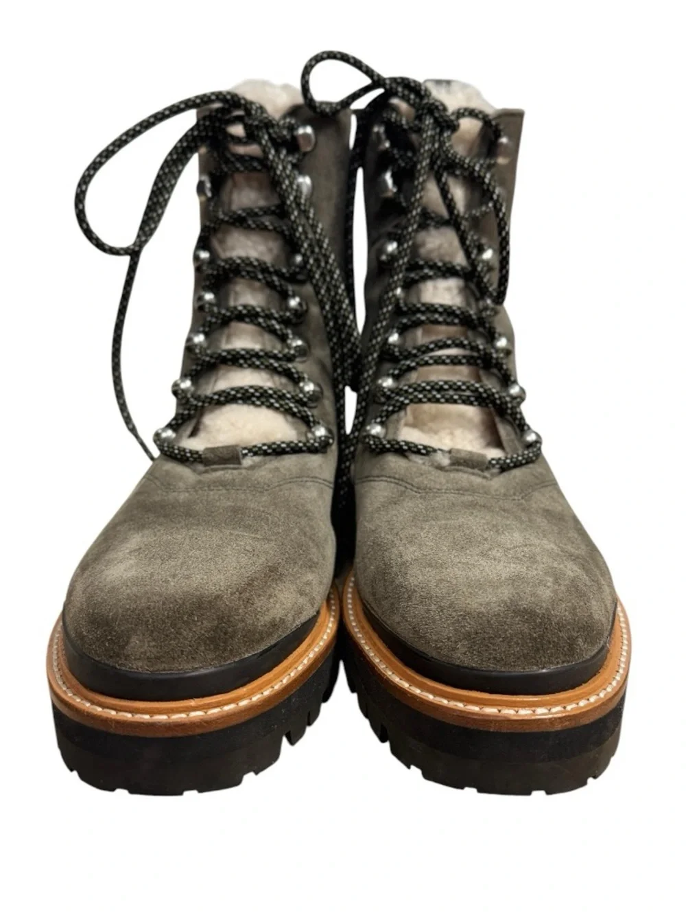 Marc Fisher LTD Izzie Shearling Suede Combat Boots Womens Size 10 Gray Lug